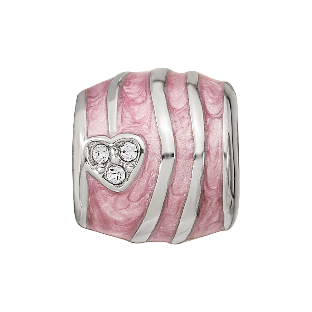 Sterling Silver Reflections Pink Enameled Crystal Hearts Bead