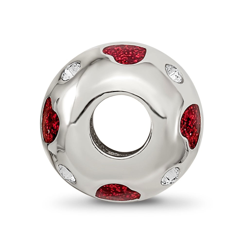 Sterling Silver Reflections Red Enameled Crystal Hearts Bead