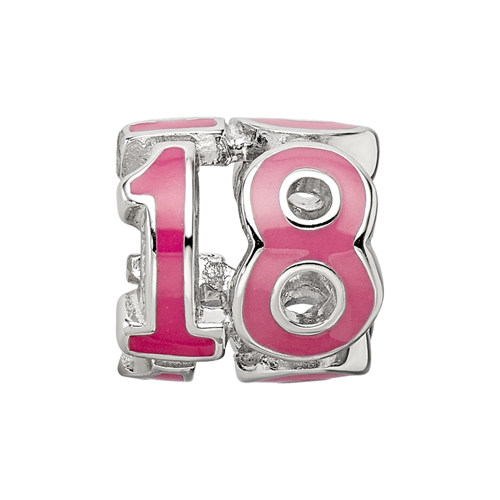 Sterling Silver Reflections Rhodium-plated Pink Enameled 18 Bead