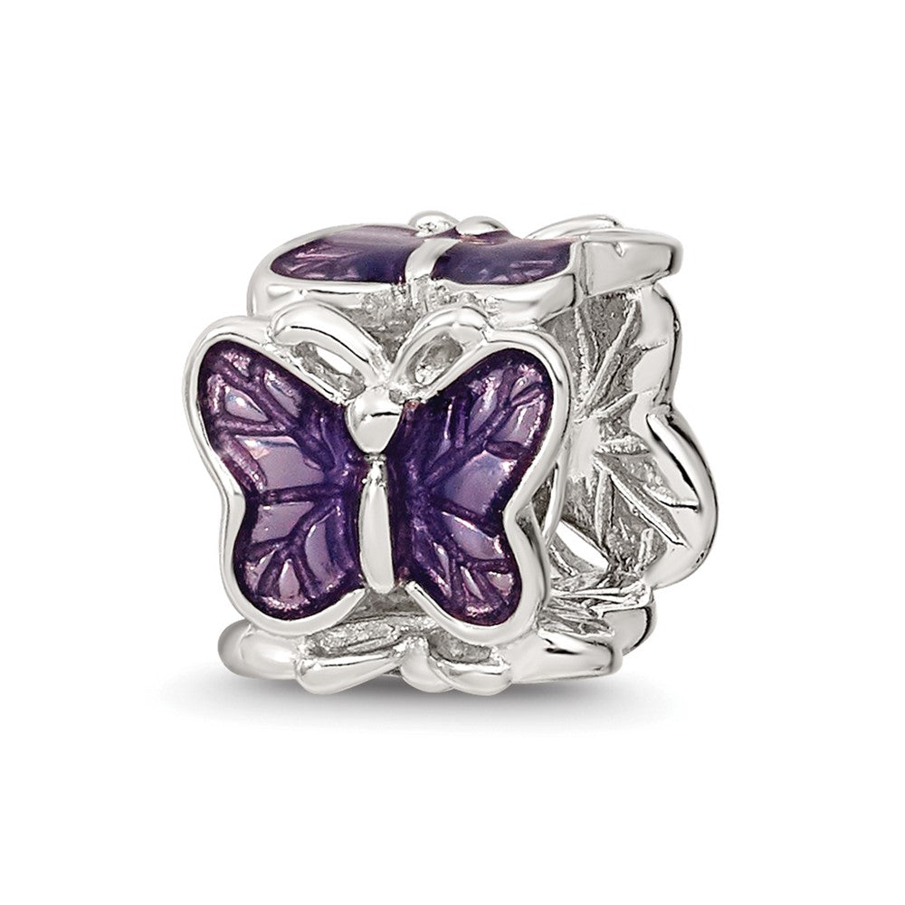 Sterling Silver Reflections Rh-plated Purple Enameled Butterfly Bead