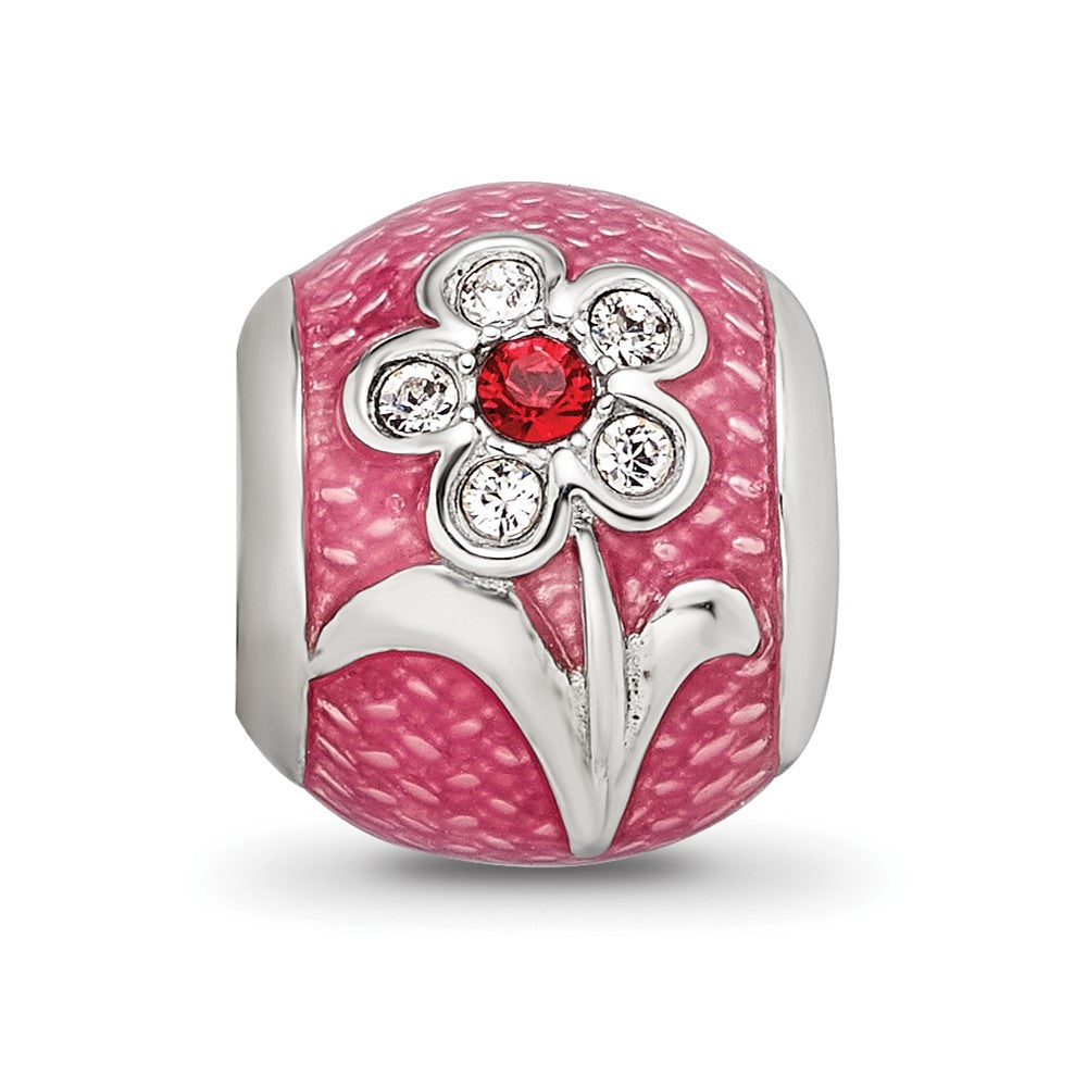 Sterling Silver Reflections Pink Enamel with Crystals Flower Bead