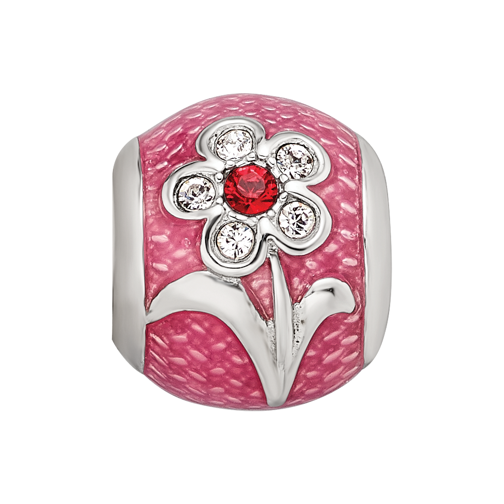 Sterling Silver Reflections Pink Enamel with Crystals Flower Bead