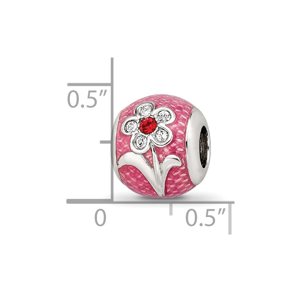 Sterling Silver Reflections Pink Enamel with Crystals Flower Bead