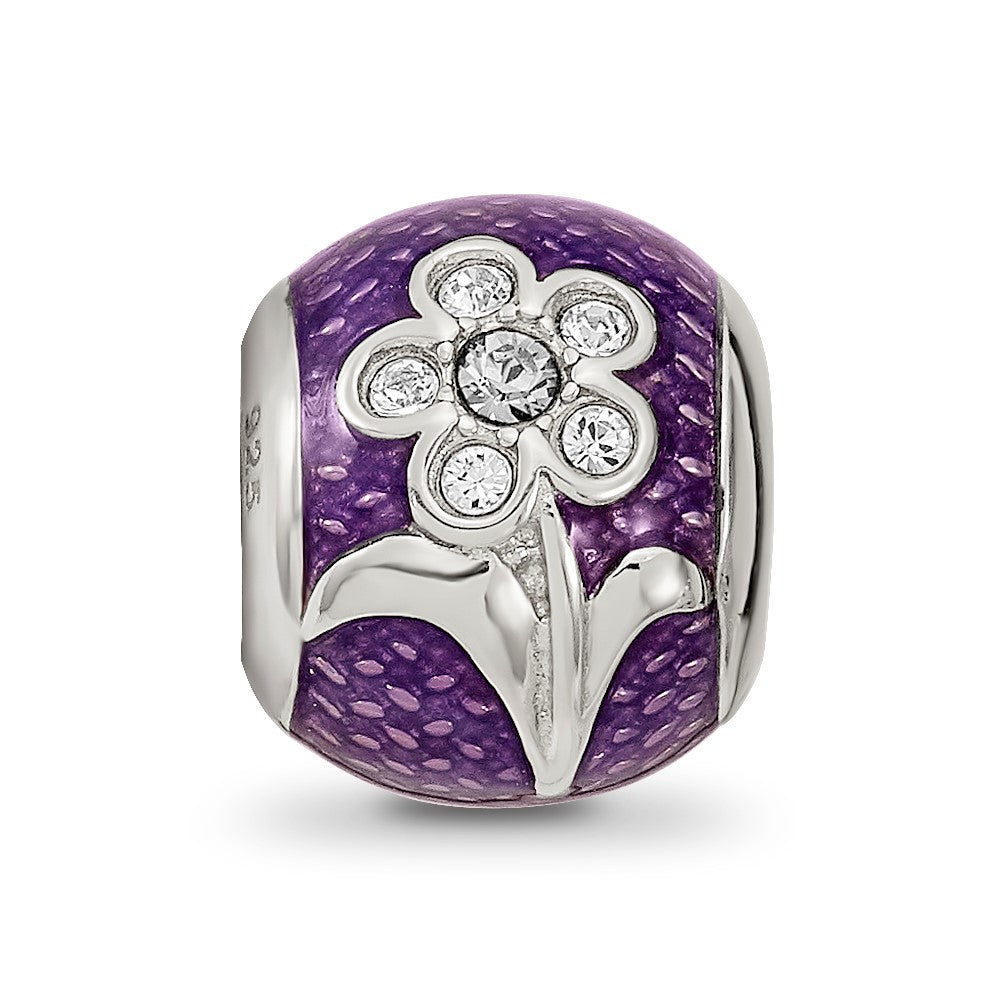 Sterling Silver Reflections Purple Enam with crystals Flower Bead