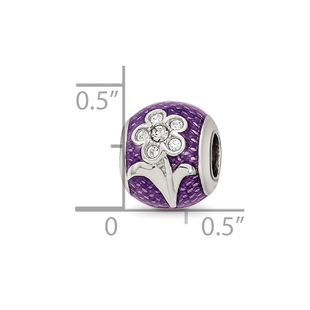 Sterling Silver Reflections Purple Enam with crystals Flower Bead