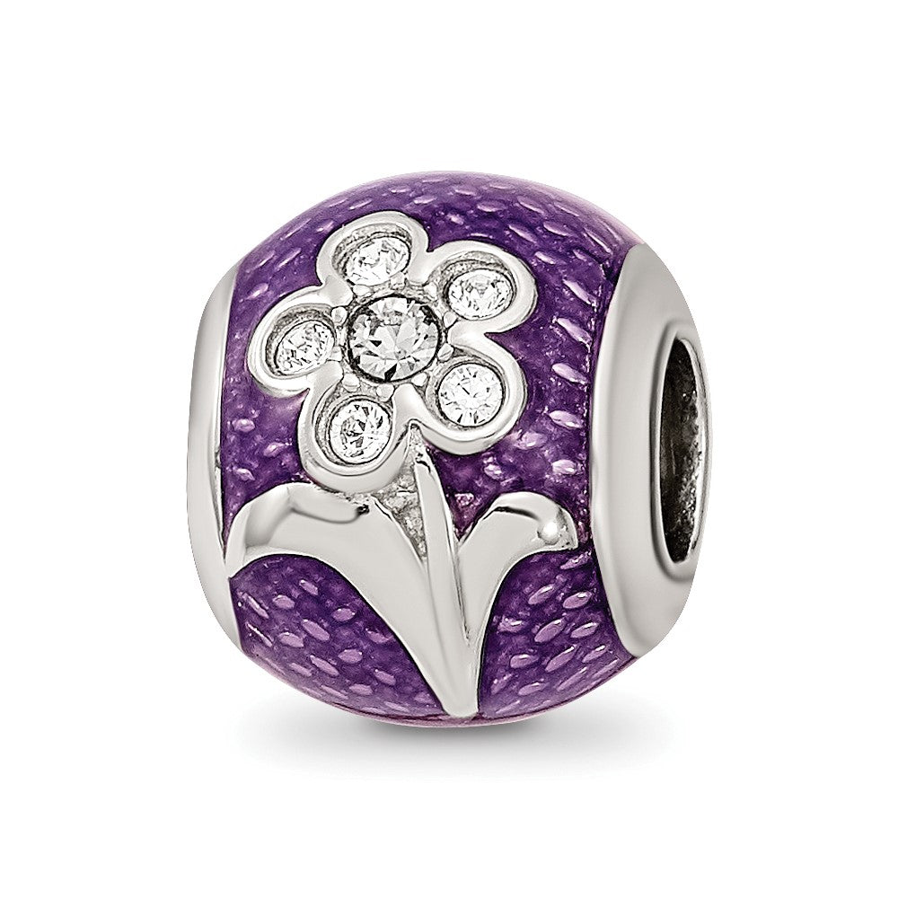 Sterling Silver Reflections Purple Enam with crystals Flower Bead