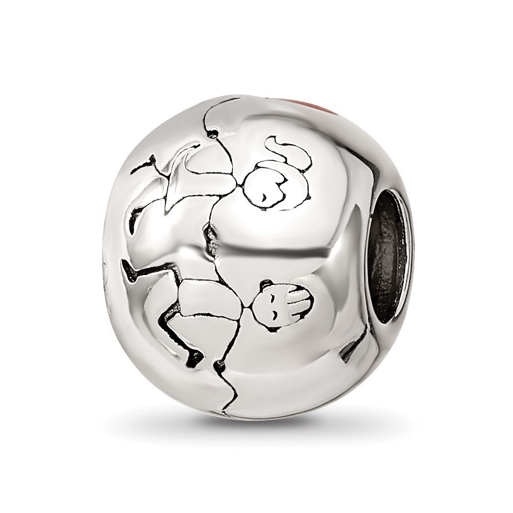 Sterling Silver Reflections Rh-plated Black & Red Enamel I LOVE U Bead