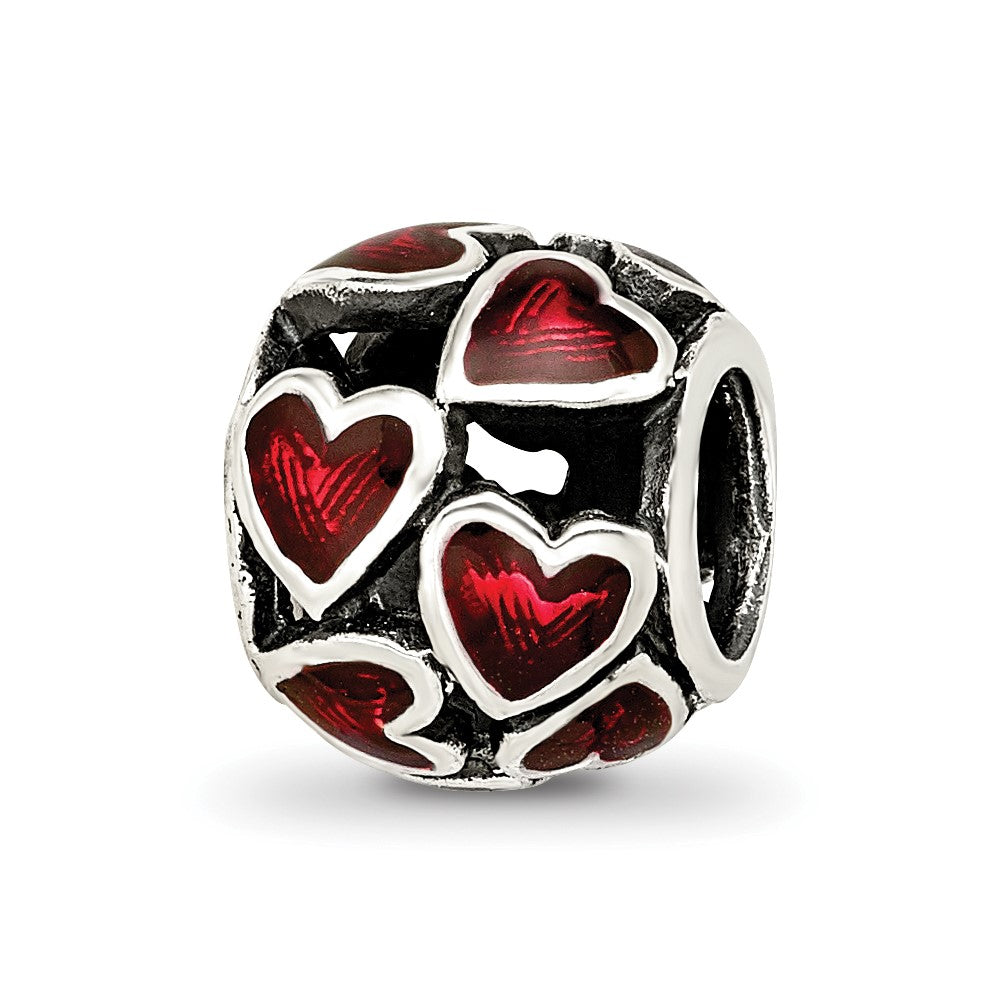 Sterling Silver Reflections Red Enamel Filigree Heart Bead