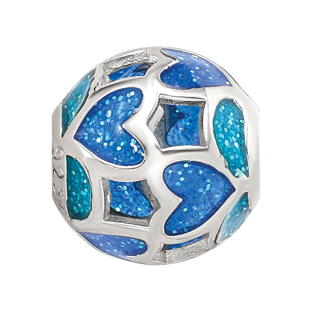 Sterling Silver Reflections Blue/Green Heart Enameled Bead