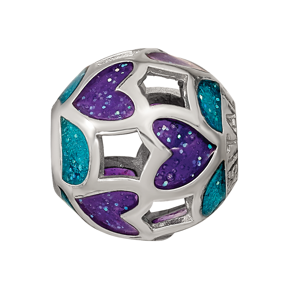 Sterling Silver Reflections Blue/Purple Heart Enameled Bead