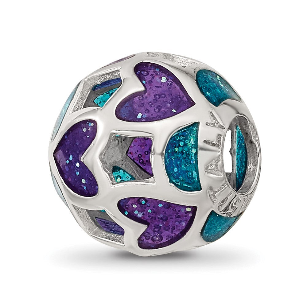 Sterling Silver Reflections Blue/Purple Heart Enameled Bead