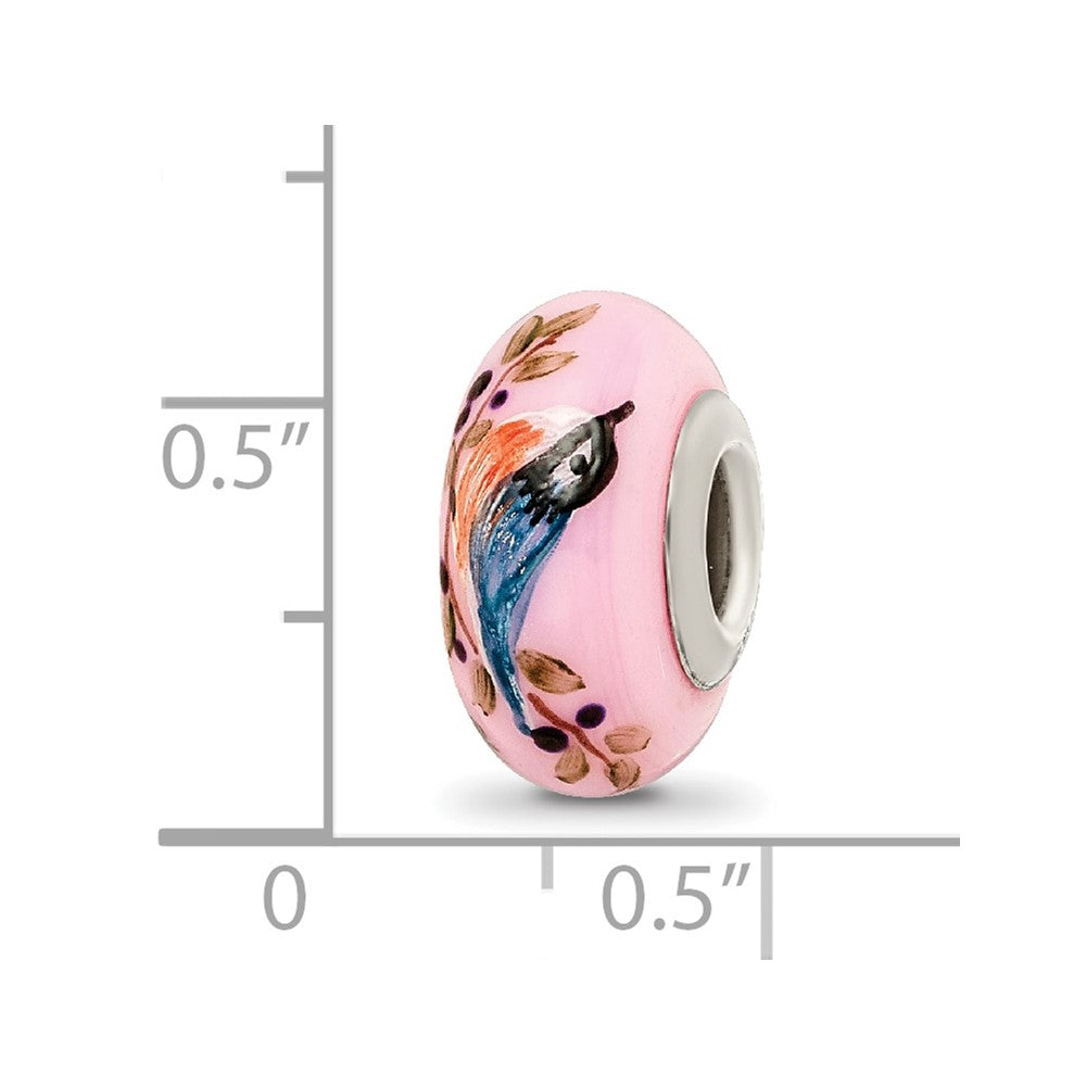 Ster.Silver Reflections Pink Hand Painted Nuthatch Fenton Glass Bead