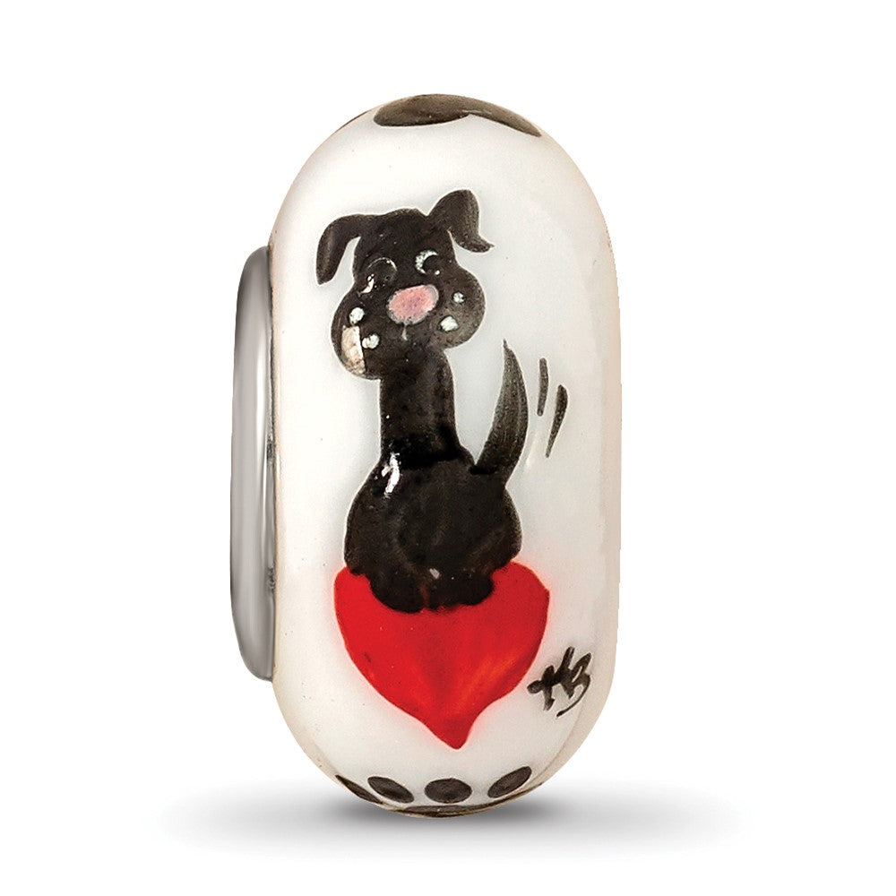 Ster.Silver Reflections Hand Painted Muttley Dog Fenton Glass Bead