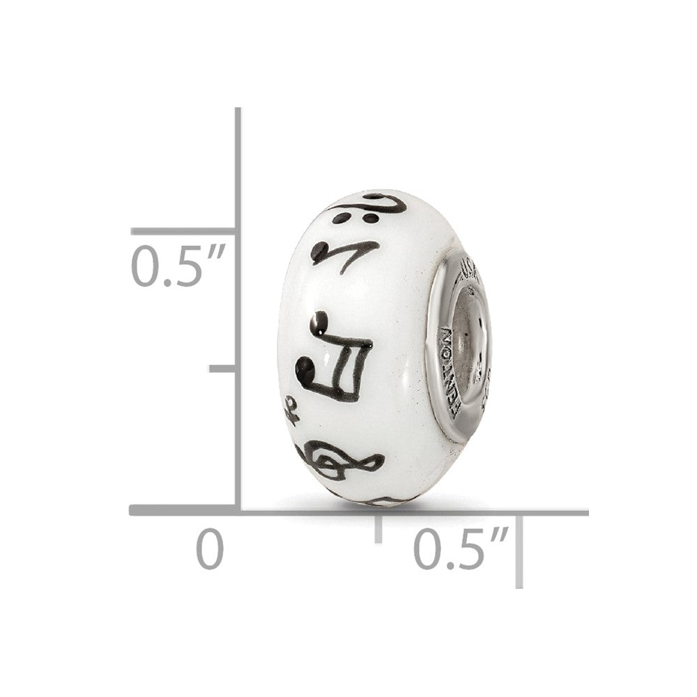 Ster.Silver Reflections White Hand Painted Music Notes Fenton Glass Bead