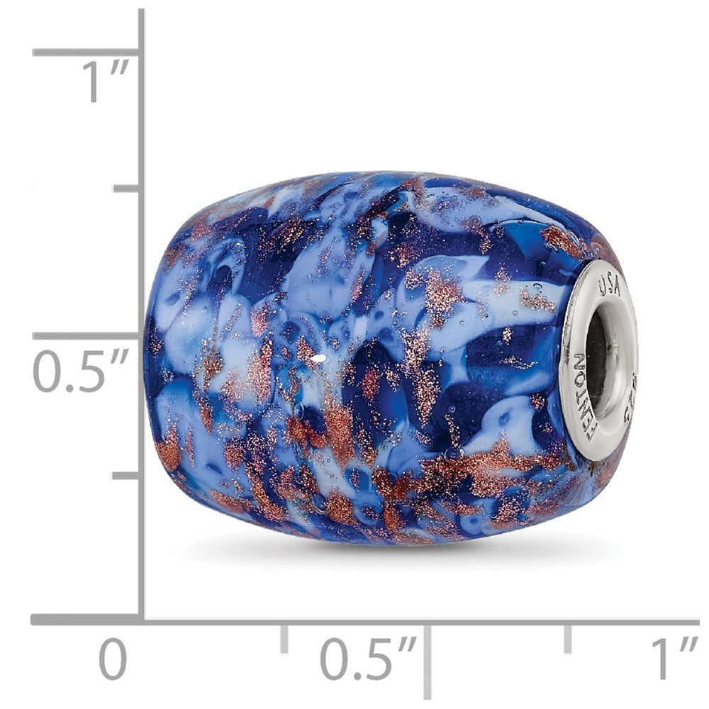 Ster.Silver Reflections Blue with Glitter Danube Fenton Glass Bead