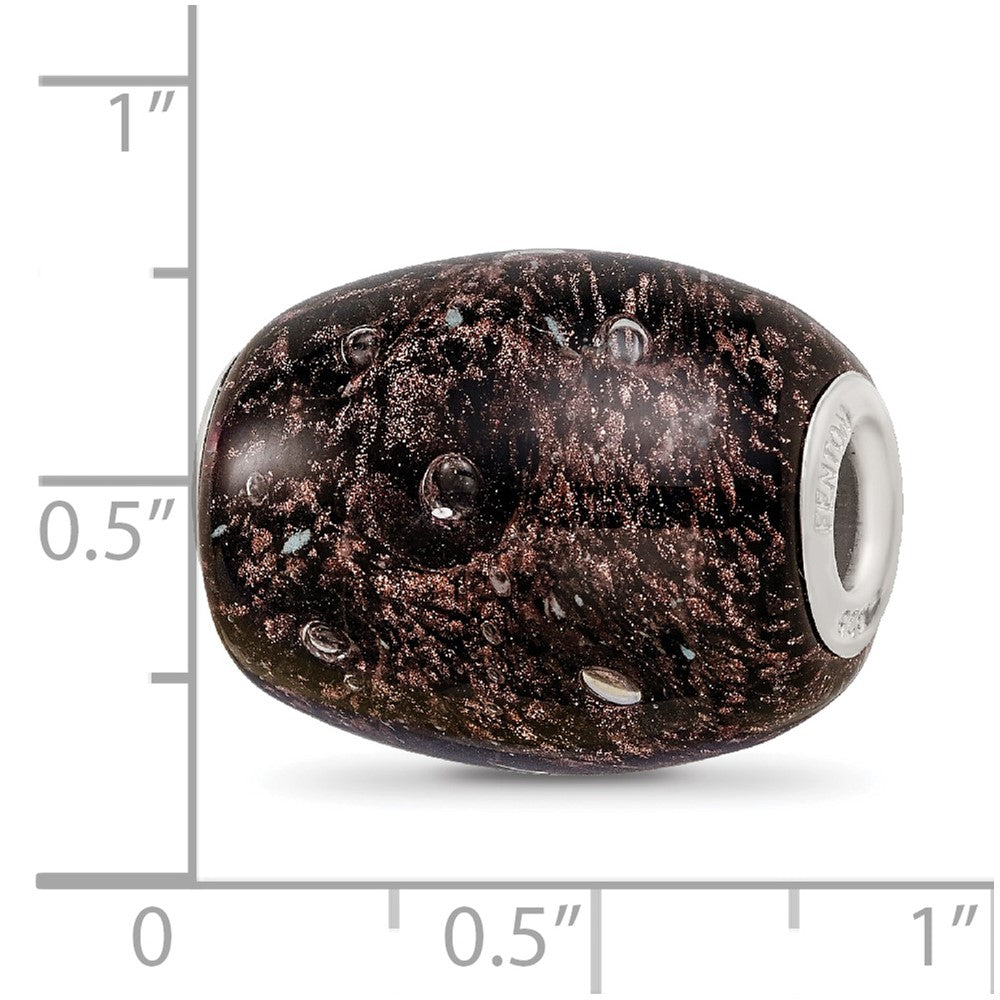 Ster.Silver Reflections Black Glitter Midnight Illusions Fenton Glass Bead