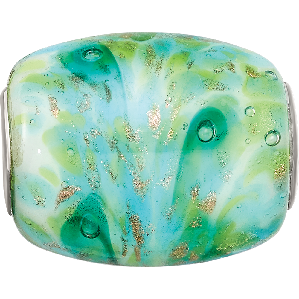 Ster.Silver Reflections Multi-color Green with Glitter Fenton Glass Bead