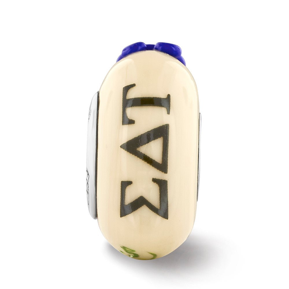 Ster.Silver Reflections Hand Painted Sigma Delta Tau Fenton Glass Bead