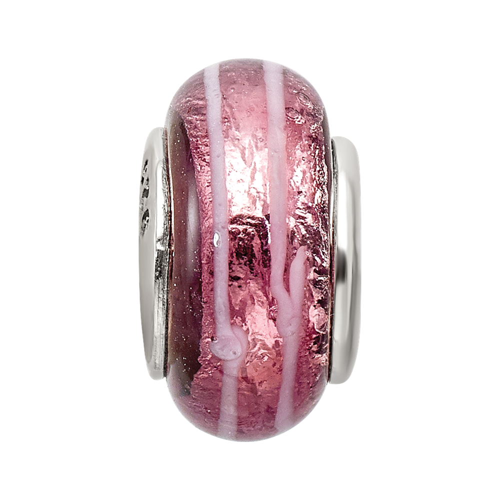 Sterling Silver Reflections Dark Pink Hand-blown Glass Bead
