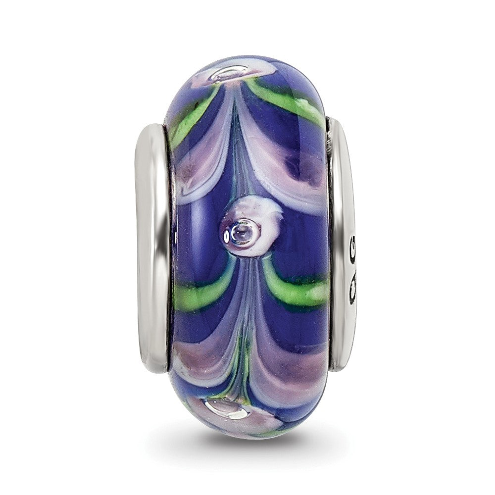 Sterling Silver Reflections Blue/Pink Hand-blown Glass Bead
