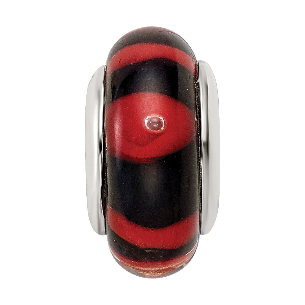 Sterling Silver Reflections Red/Black Hand-blown Glass Bead