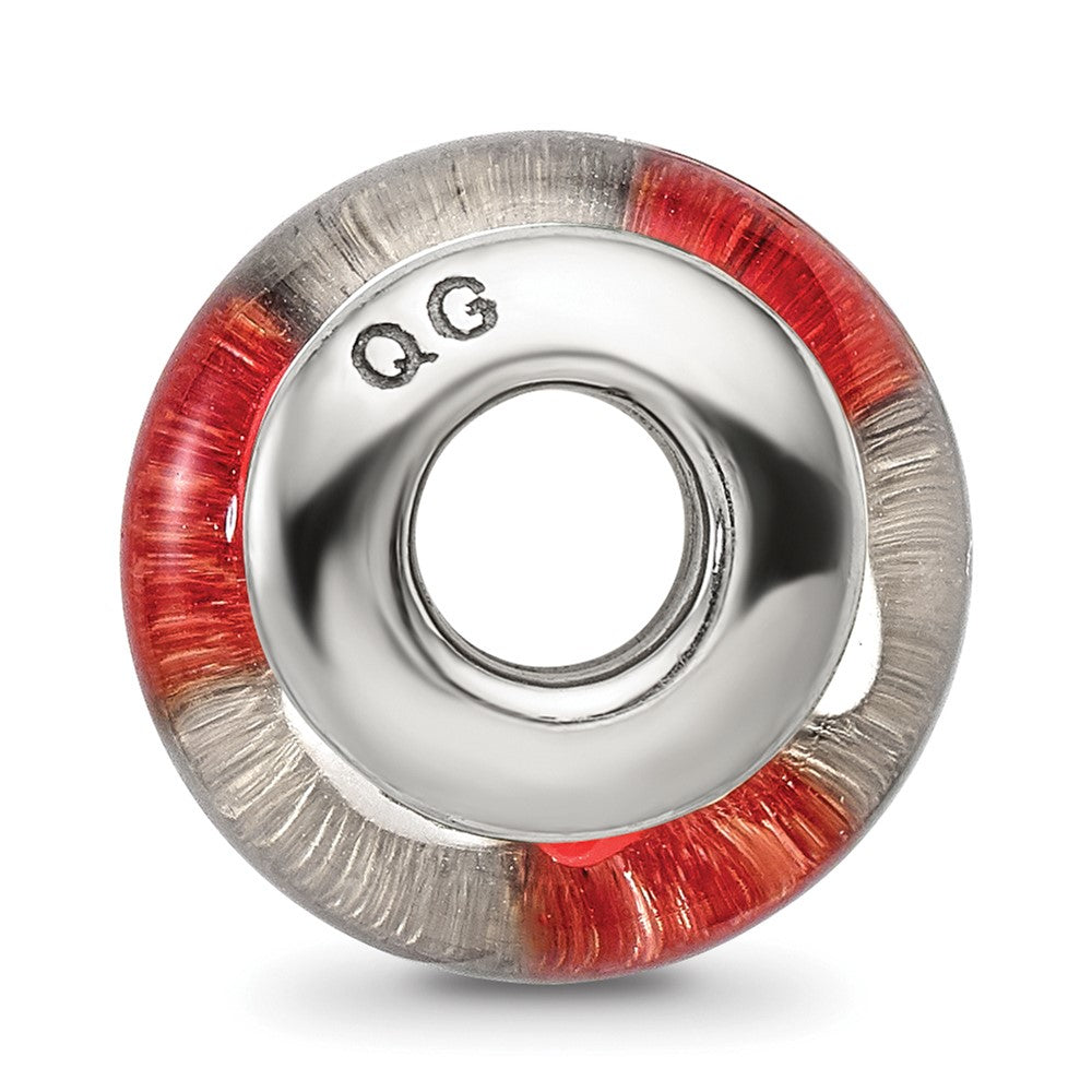 Sterling Silver Reflections Red/White Hand-blown Glass Bead