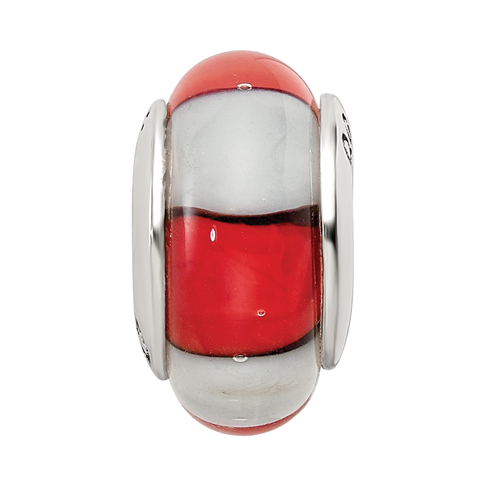 Sterling Silver Reflections Red/White Hand-blown Glass Bead