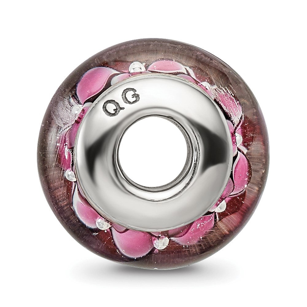 Sterling Silver Reflections Black/Pink Hand-blown Glass Bead