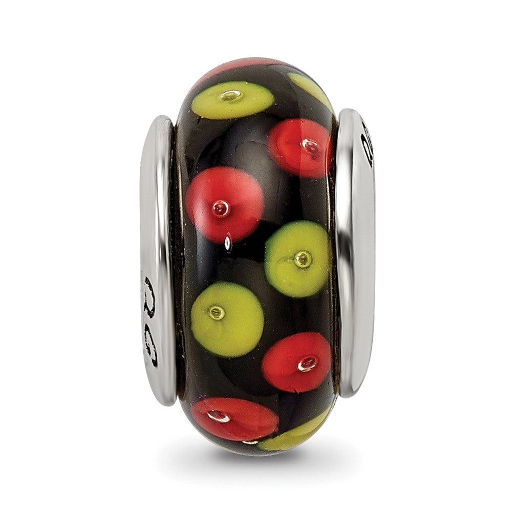 Sterling Silver Reflections Red/Black Hand-blown Glass Bead
