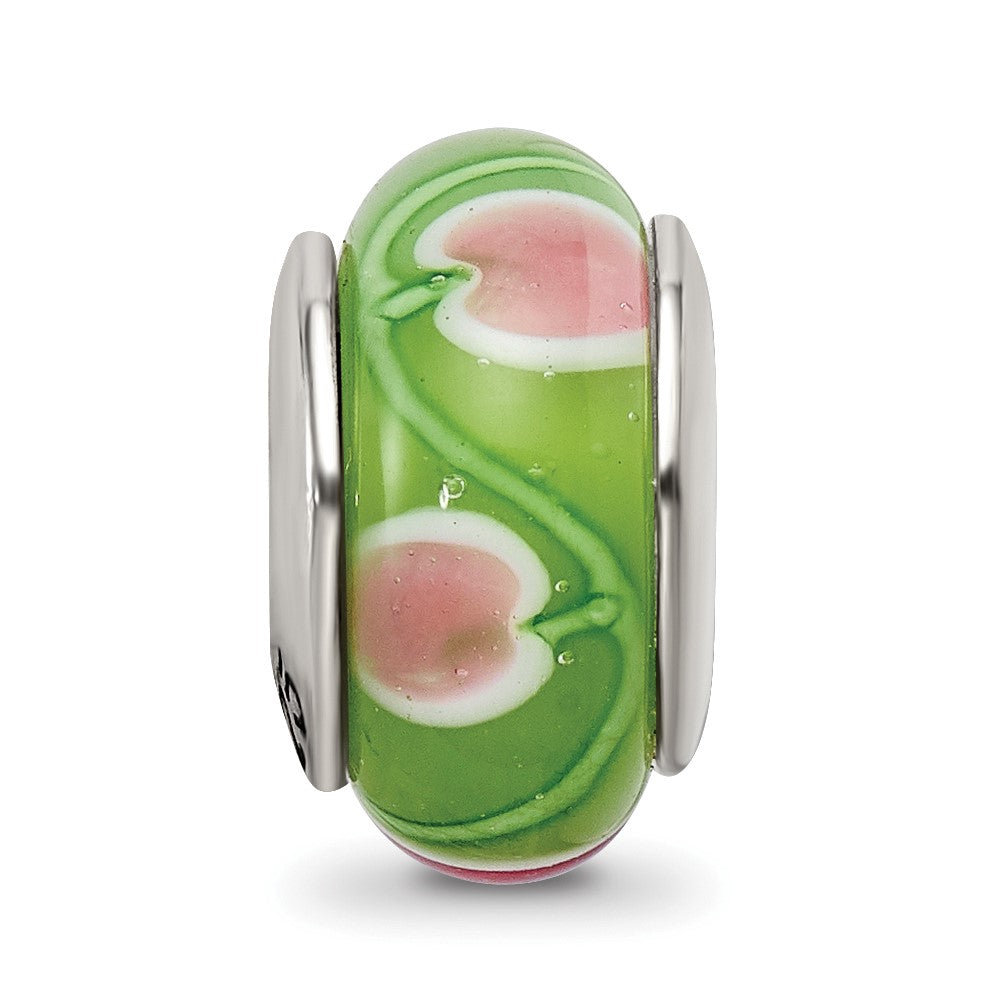 Sterling Silver Reflections Green/Pink Hand-blown Glass Bead