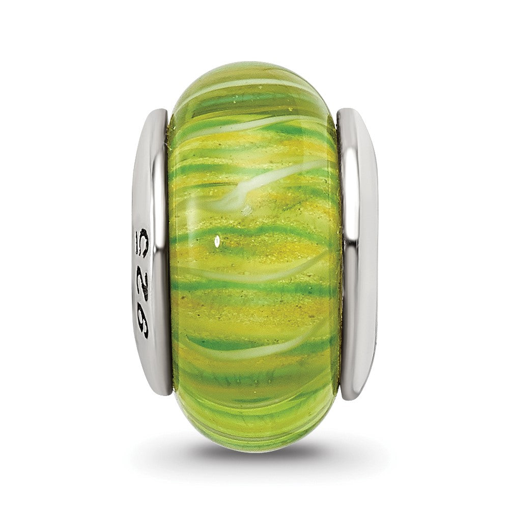 Sterling Silver Reflections Green Hand-blown Glass Bead