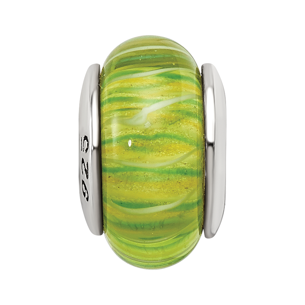 Sterling Silver Reflections Green Hand-blown Glass Bead