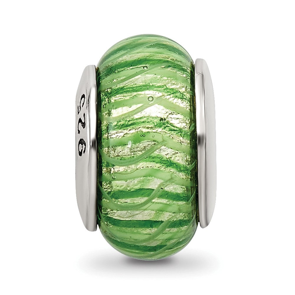 Sterling Silver Reflections Green Hand-blown Glass Bead