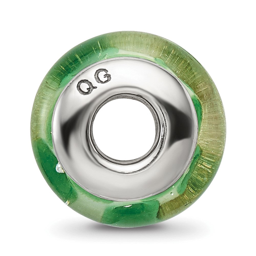 Sterling Silver Reflections Green Hand-blown Glass Bead