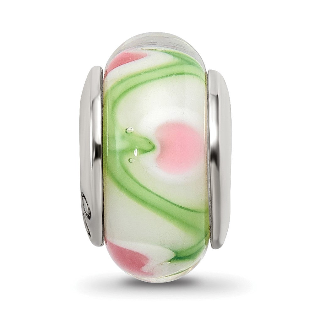 Sterling Silver Reflections White/Pink/Green Hand-blown Glass Bead