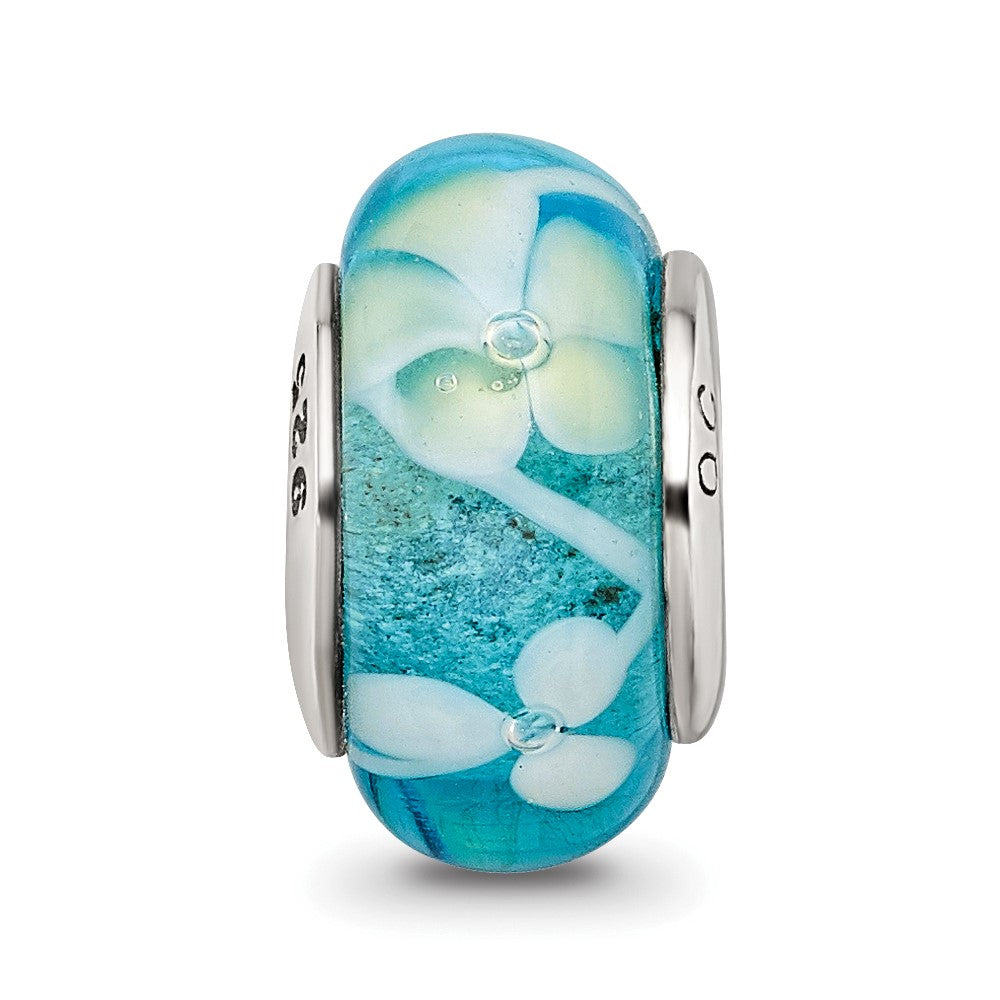 Sterling Silver Reflections Blue/Yellow Hand-blown Glass Bead