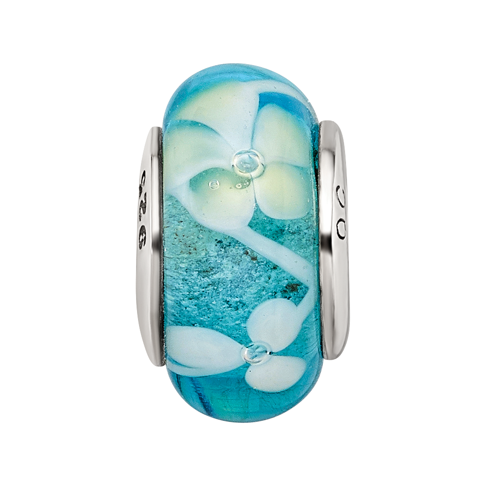 Sterling Silver Reflections Blue/Yellow Hand-blown Glass Bead
