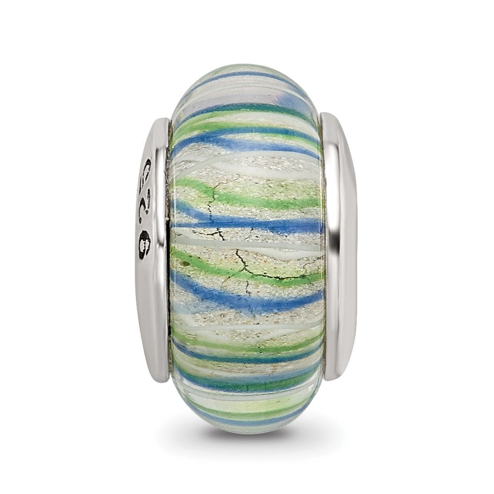 Sterling Silver Reflections Blue/Green Hand-blown Glass Bead