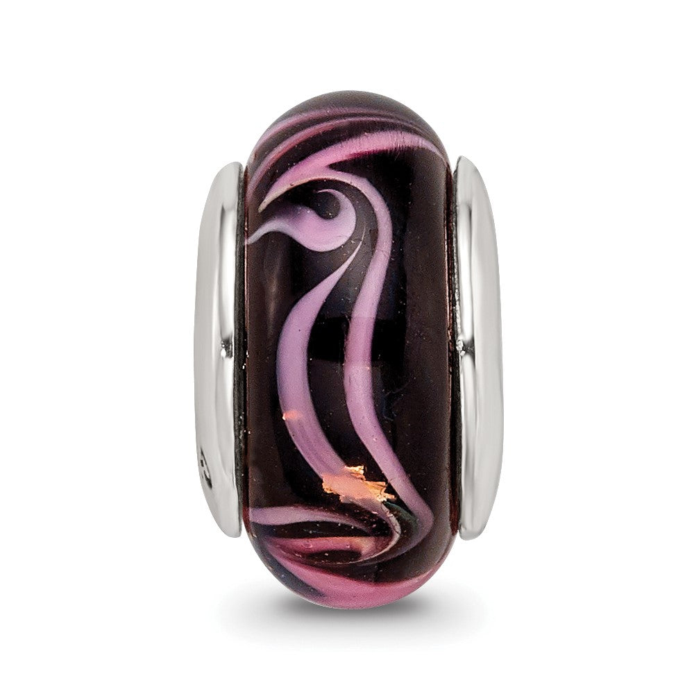 Sterling Silver Reflections Black/Pink Hand-blown Glass Bead