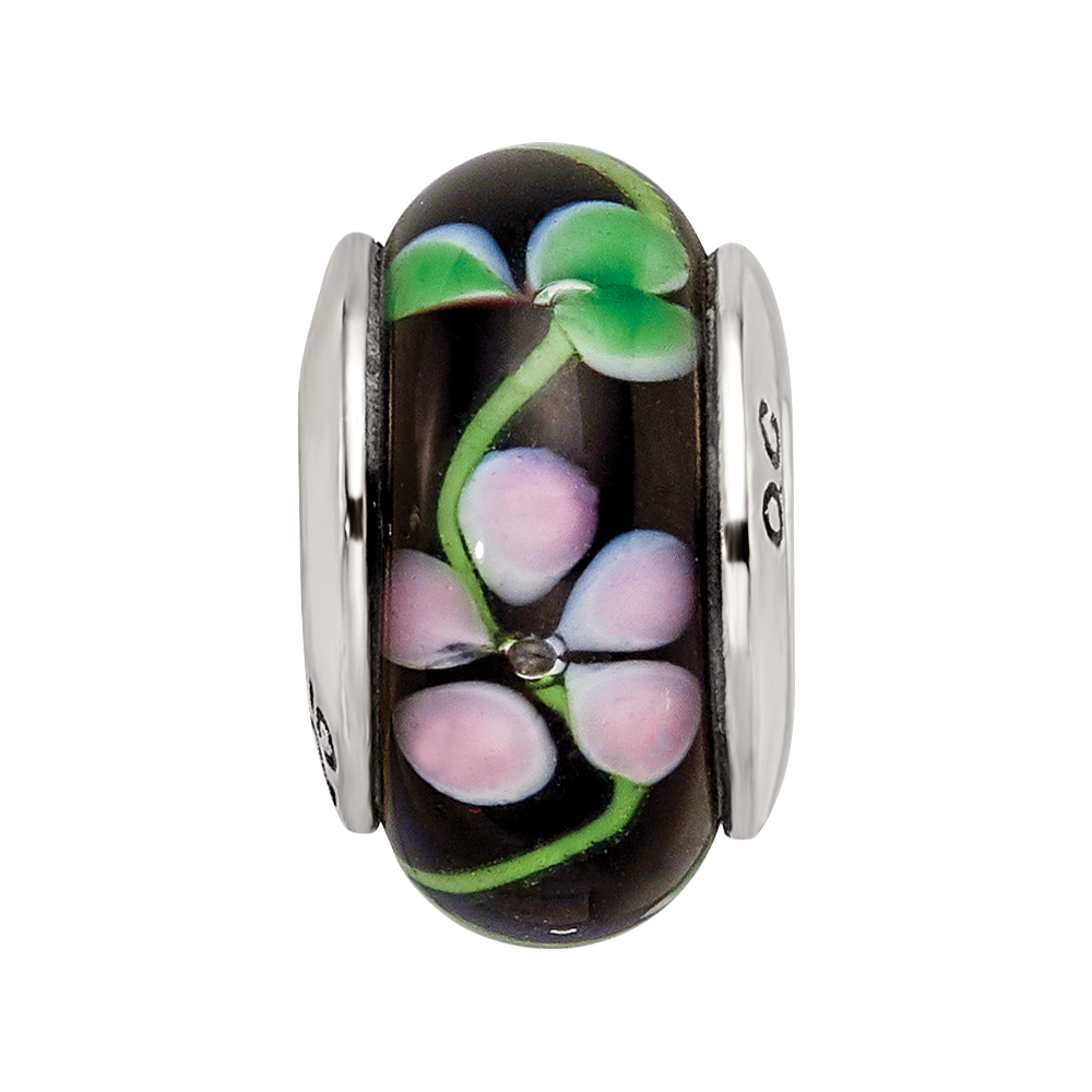 Sterling Silver Reflections Black/Red Hand-blown Glass Bead