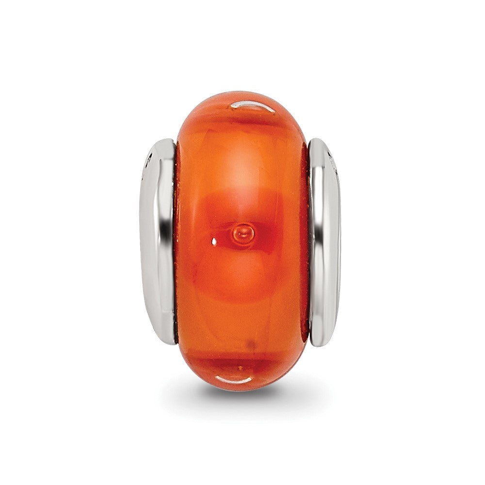 Kids Collection Sterling Silver Hand-blown Orange Glass Reflections Bead