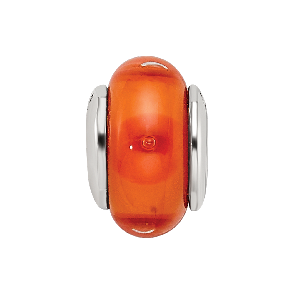 Kids Collection Sterling Silver Hand-blown Orange Glass Reflections Bead
