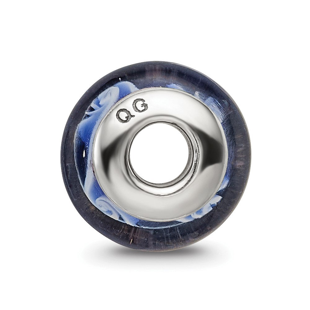 Kids Collection Sterling Silver Hand-blown Blue Glass Wave Pattern Reflections Bead