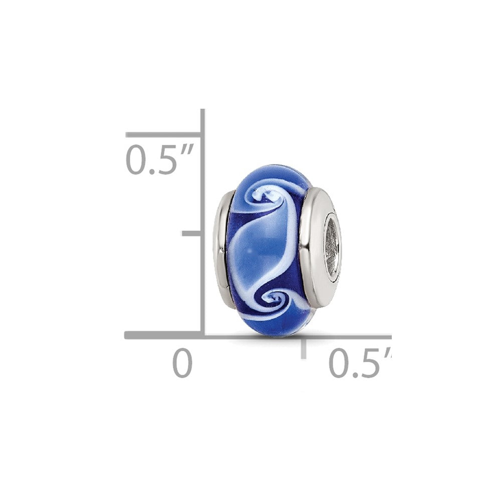 Kids Collection Sterling Silver Hand-blown Blue Glass Wave Pattern Reflections Bead