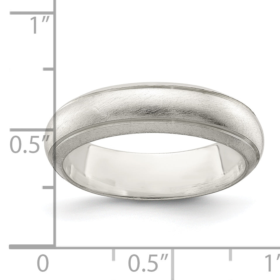 Sterling Silver 5mm Satin Half Round with Edge Lines Size 7 Band