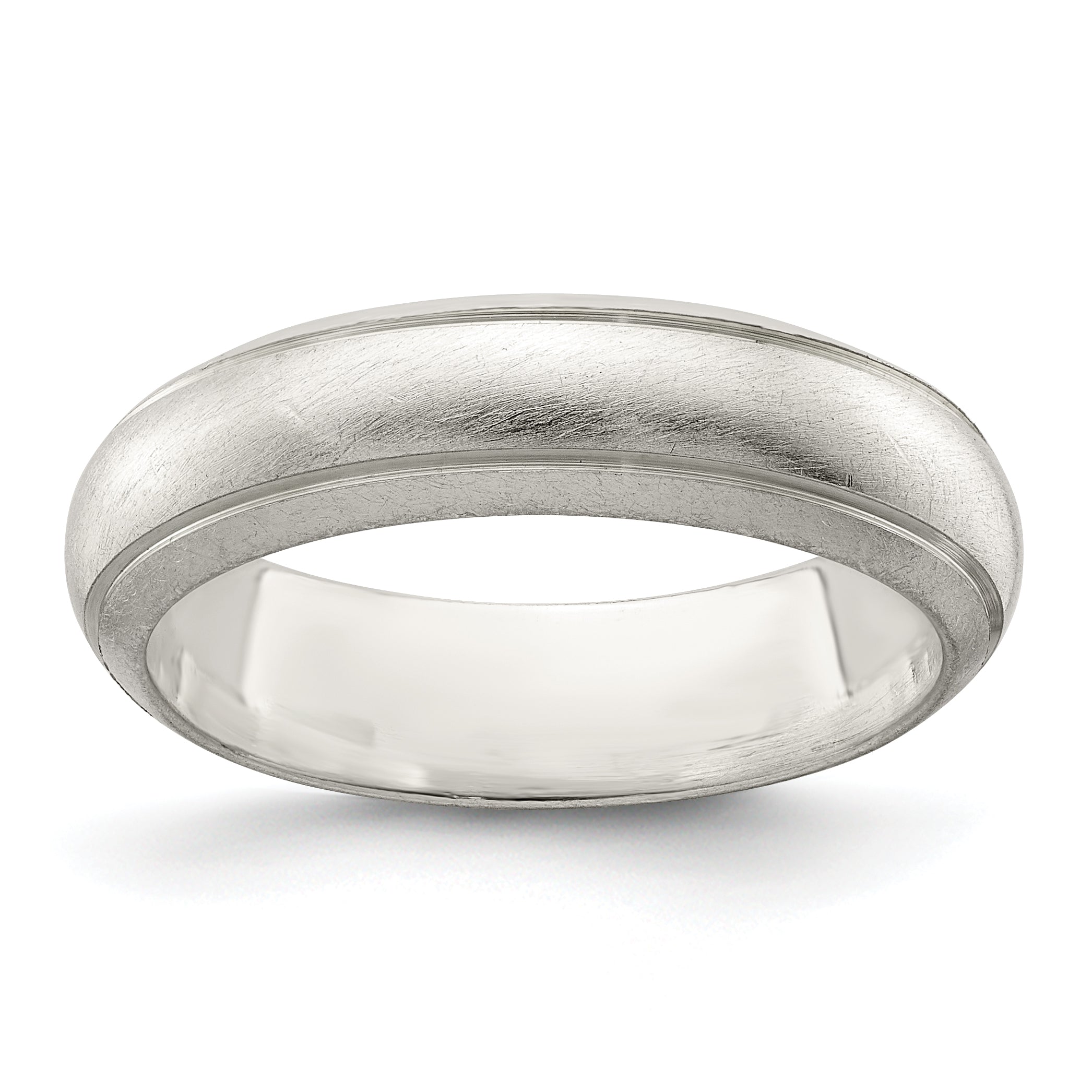 Sterling Silver 5mm Satin Half Round with Edge Lines Size 7 Band