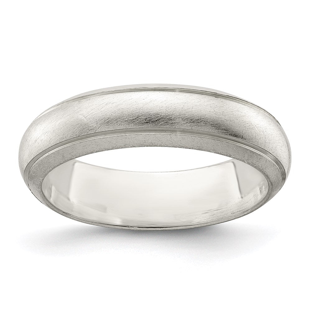 Sterling Silver 5mm Satin Half Round with Edge Lines Size 4 Band