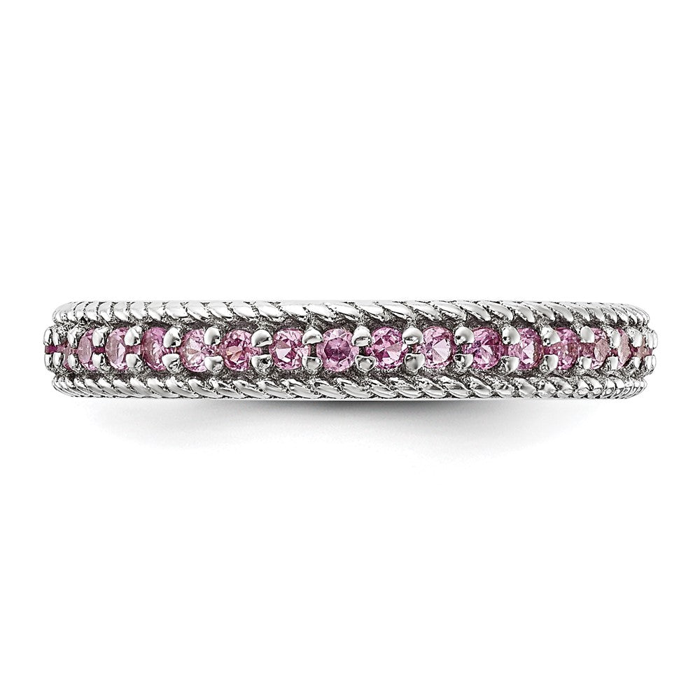 Sterling Silver Stack Exp Polished Created Pink Sapphire Eternity Ring