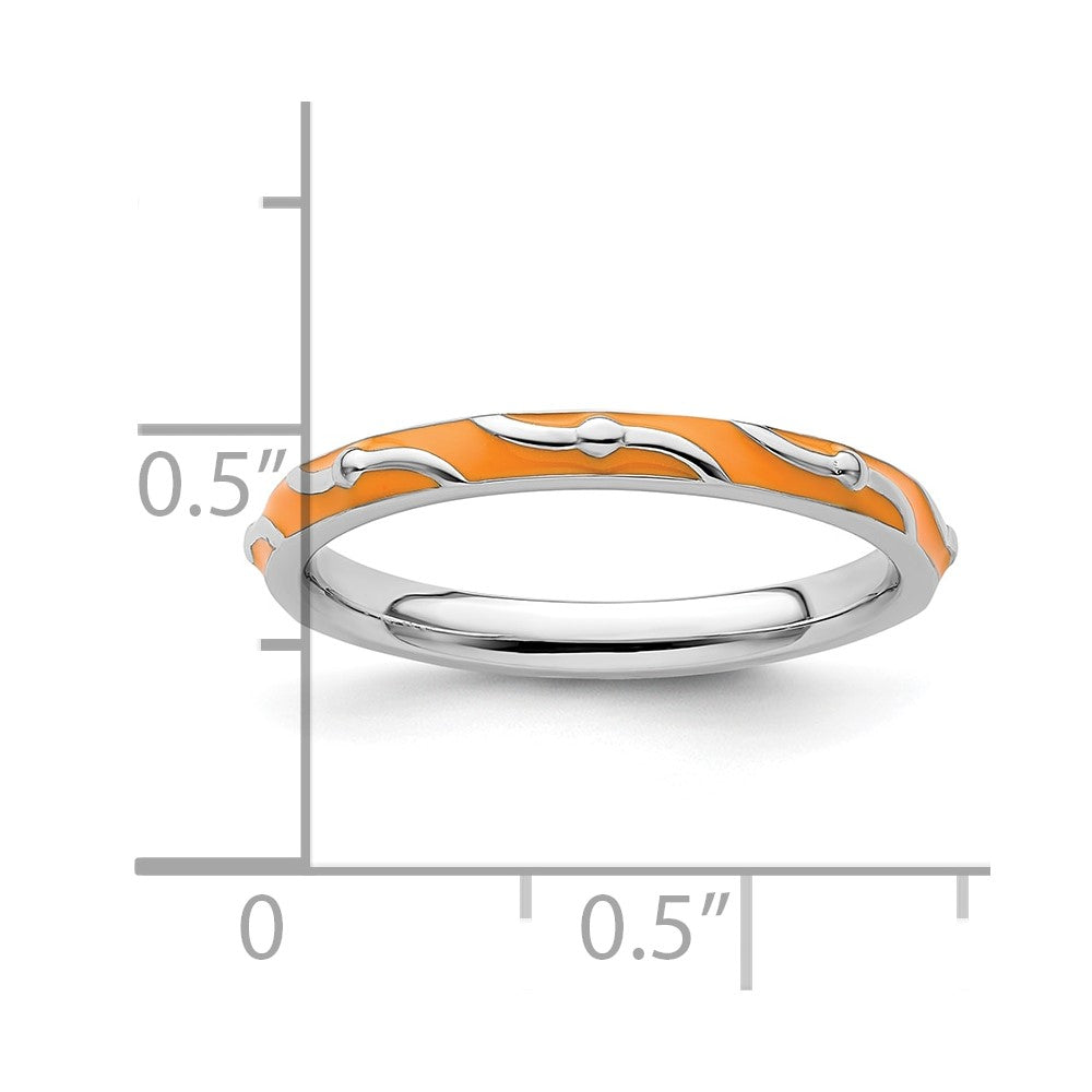 Sterling Silver Stackable Expressions Orange Enamel Ring
