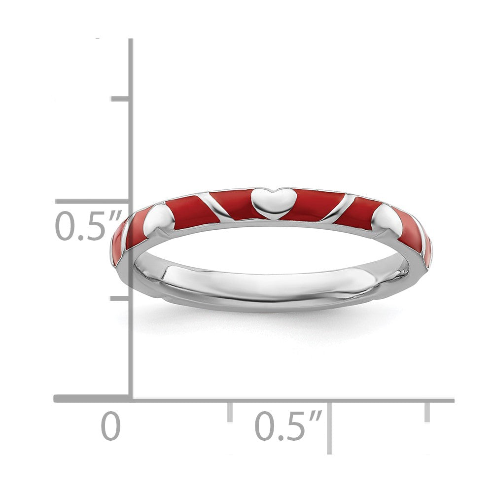 Sterling Silver Stackable Expressions Red Enamel Heart Ring